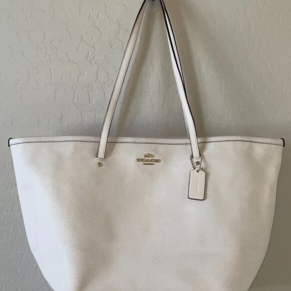 Coach Street Zip Crossgrain Leather Tote F341403 - Chalk - Picture 3 of 12